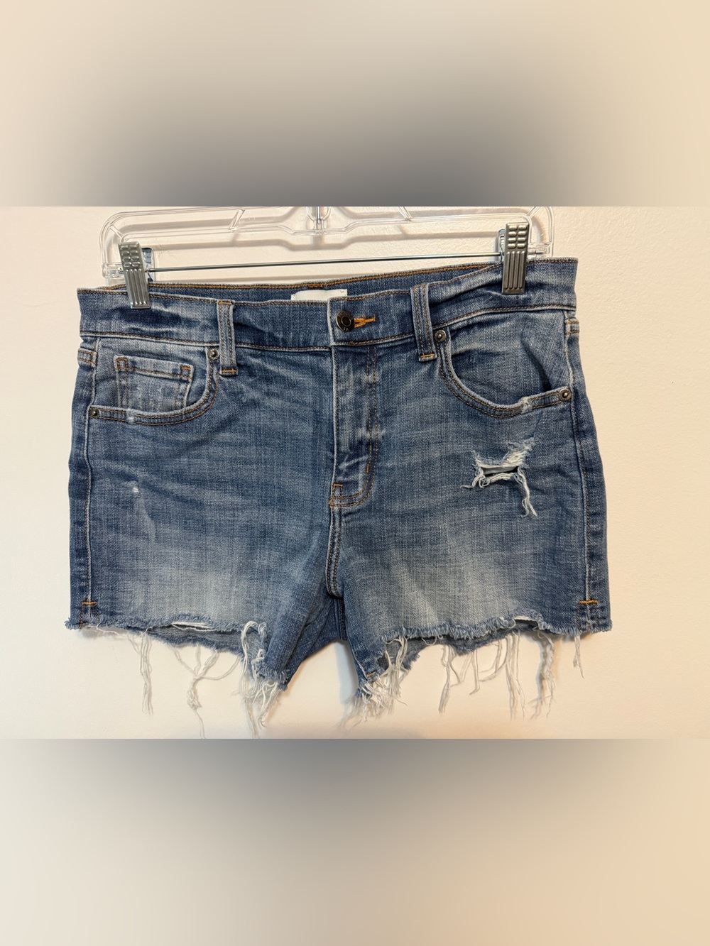 Pistola Medium Wash Distressed Frayed Hem Denim Shorts Womens 28